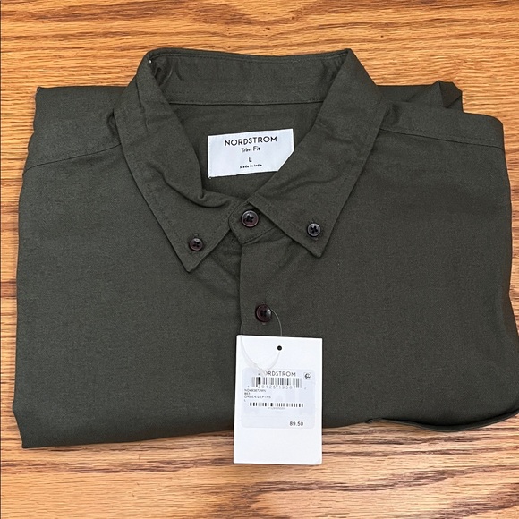 NWT Nordstrom Men's Green Depth Trim Fit Button Down Shirt - Picture 1 of 7